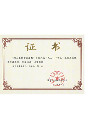 2005年1月MCA高分子促凝劑獲“九五、十五”科技成果獎(jiǎng)